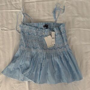 J. Crew Light Blue and White Striped Smocked Camisole